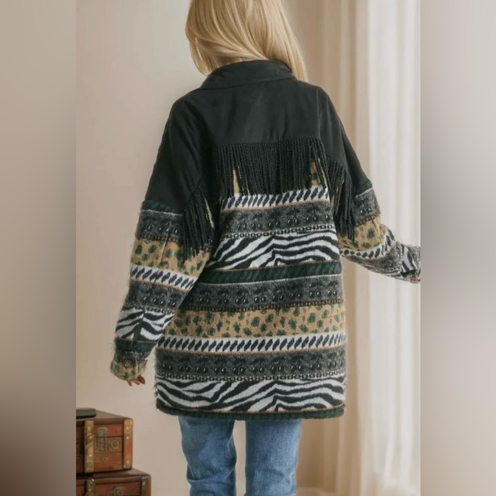 NWT!Plus Size Fringe Button Down Long Sleeve Loose Fit Jacket Sizes 1X 2X 3X - Picture 5 of 8